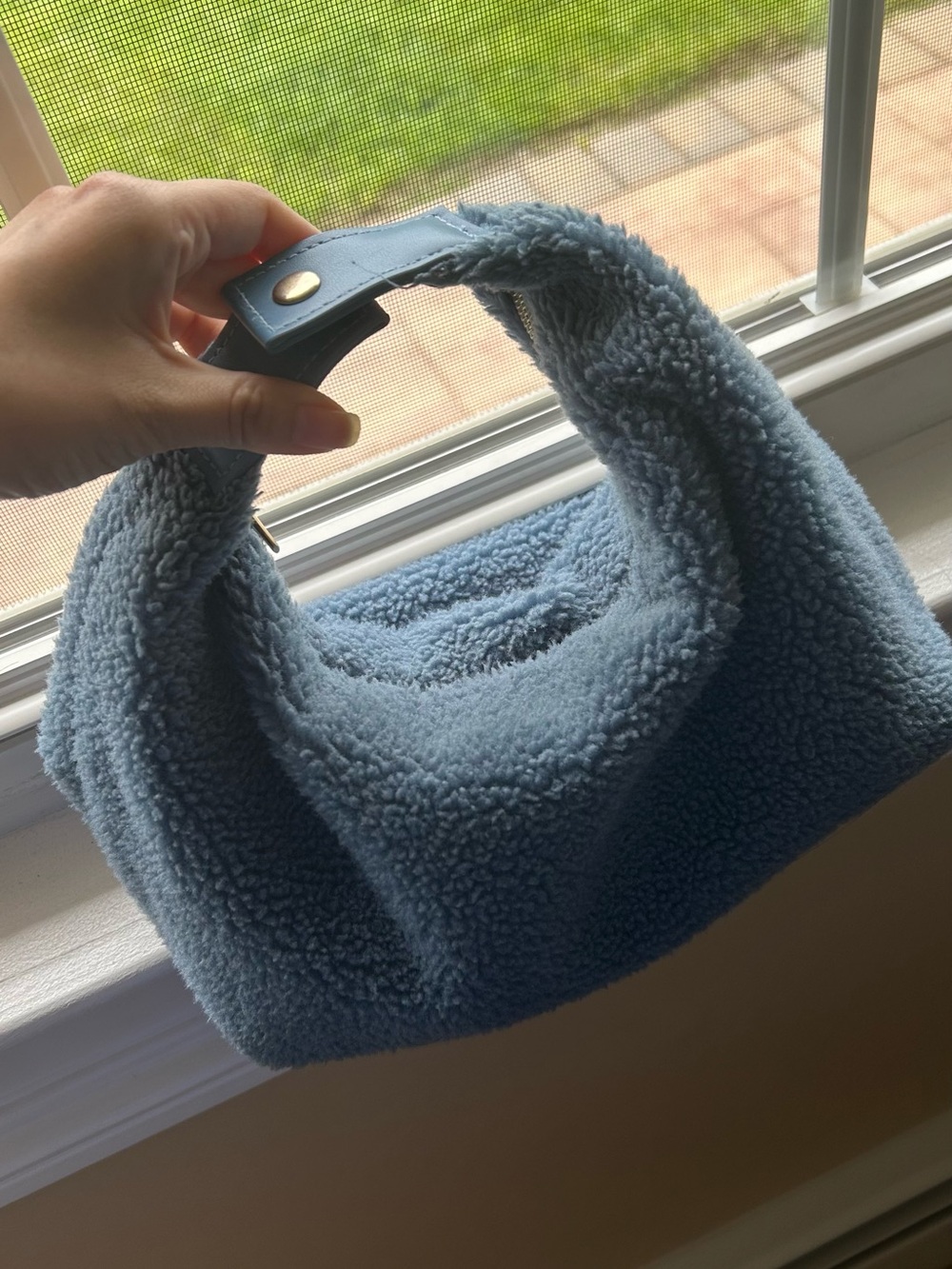 Cozy Blue Sherpa Handle Bag
